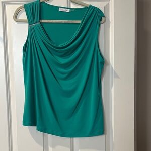 Calvin Klein Collection Teal Draped Sleeveless Blouse
